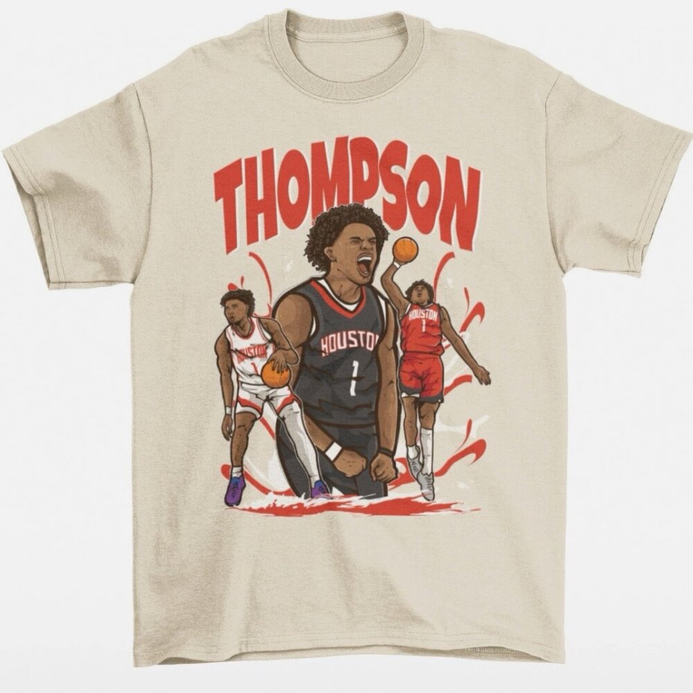 NEW Amen Thompson Cartoon Style Houston Basketball T-Shirt